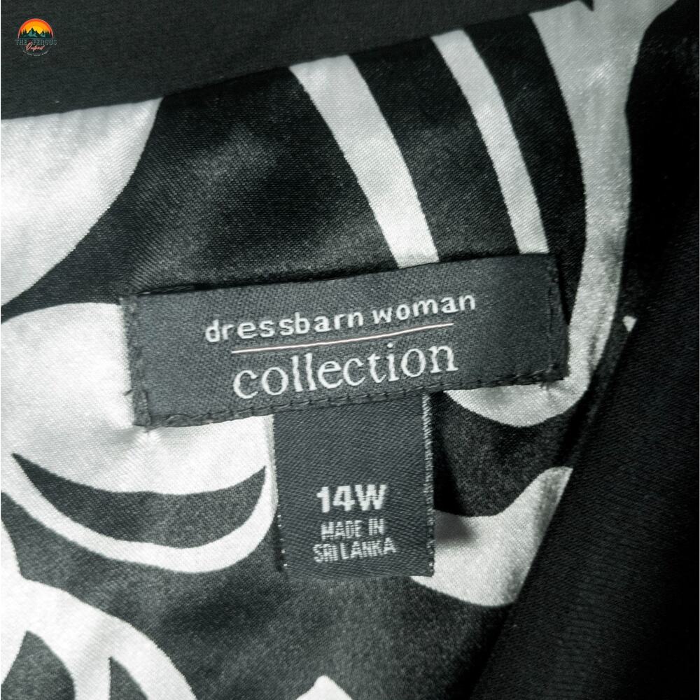 Dressbarn Collection A-Line Dress Black White Print Surplice Neck Women's 14W - Picture 8 of 10